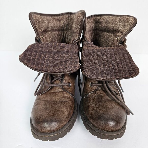 Born | BOC Saturn II Latte Faux Leather Fold Over Combat/Moto Lug Boot 7 - Picture 2 of 9